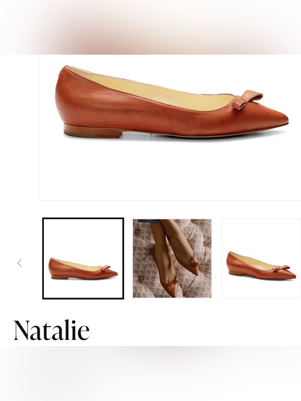 Sarah Flint Natalie Pointed Leather Bow Flats Chestnut